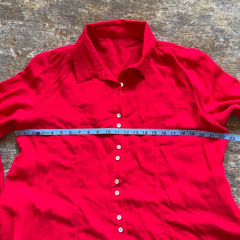 Fridaze Red Linen Button Front Pocketed Tunic Blo… - image 7